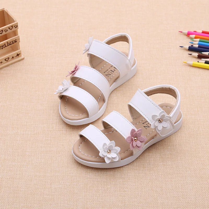 Girls Sandals Gladiator Flowers Sweet Soft Children\'s Beach Shoes Kids Summer Floral Sandals Princess Fashion Cute High Quality