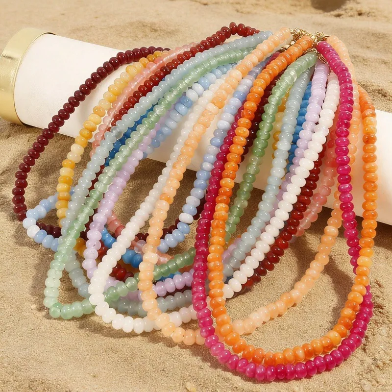 New Fashion Colorful Beads Stackable Choker Necklace for Women Handmade Round Beaded Collars Summer Jewelry Beach Gifts