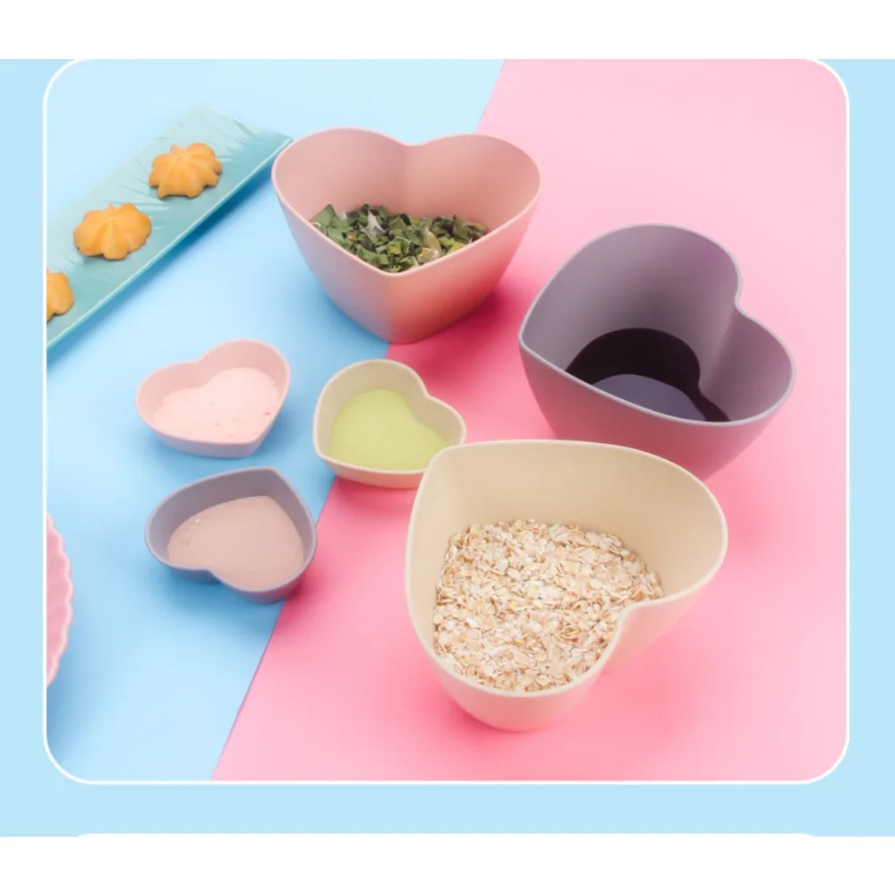 Cute Home Food Heart-Shape Sauce Dishs Dipping Bowls Wheat Straw Soy Sauce Dishes Mini Side Seasoning Unbreakable Dessert Dishs