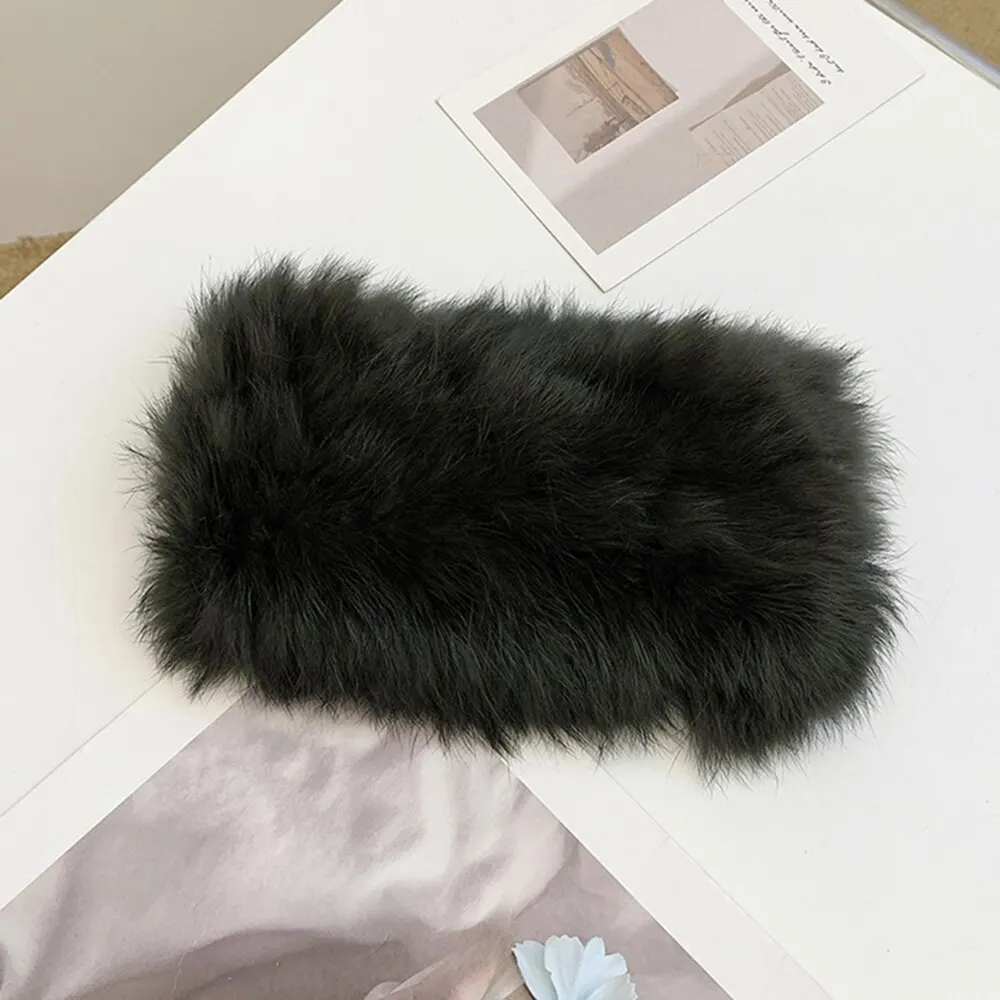 Autumn and Winter Real Rabbit Hair Band Hair Hoop Women\'s Warm Fur Fur Hat Vintage Wide Edge Plush Headband