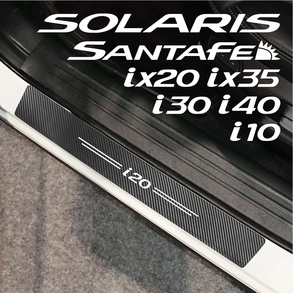 Car Door Carbon Leather Fiber Sill Plate For Hyundai Sonata Santafe I10 I20 I30 I40 IX20 IX35 Auto Threshold Sticker Accessories