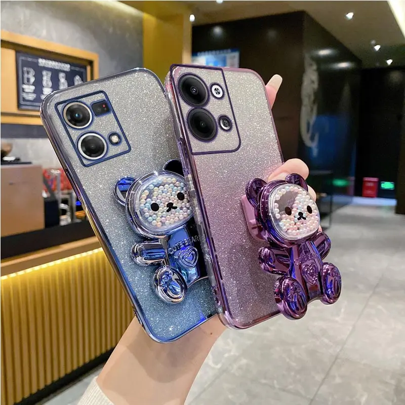 Reno7 Cute Bear Holder Case on For Oppo Reno10 9 proplus 9 pro Reno8 T 4g Reno 7 4g 5g 6 Pro Stand Cover Reno8T 7SE 6z 5K 4se