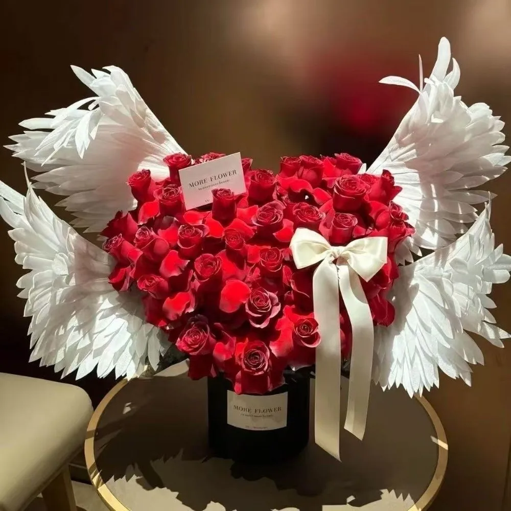 White Angel Wing Electric Opening Device Bouquet Decor Electric Openable Wings DIY Handcraft Pearl Cotton Wings Birthday Party