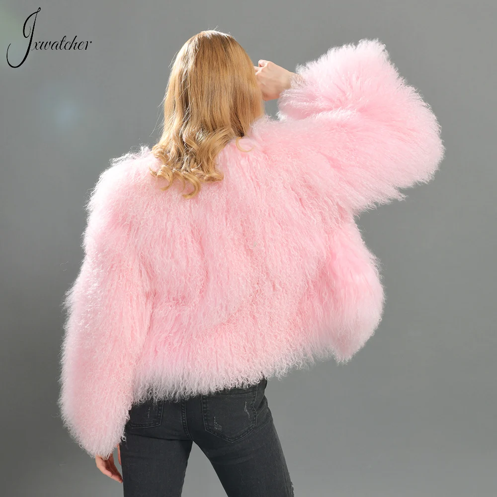 Jxwatcher Reale Mongolo Cappotto di Pelliccia di Pecora Delle Donne di Inverno Caldo Natura Giacca di Pelliccia Delle Signore di Modo di High Street Soffice Tuta Sportiva Autunno