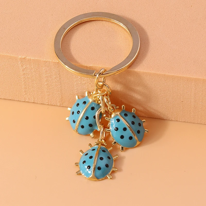 Lovely Enamel Ladybug Key Chain Animal Key Ring for Car Key Holder Women Girls Handbag Pendant DIY Handmade Jewelry Gift