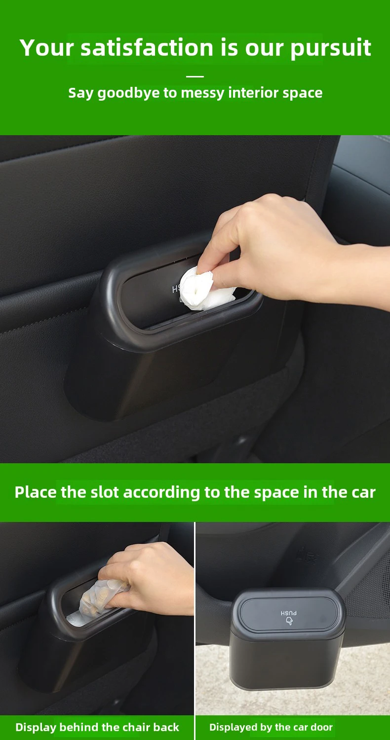 Multifunktionaler Auto-Mülleimer mit Deckelknopf, hängender Aufbewahrungsbehälter für nasse und trockene Gegenstände, Innenzubehör, Mini-Organizer-Box – Detail 22