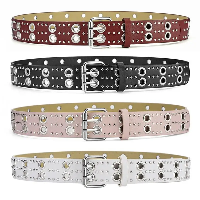 New Unisex Double Exhaust Eye Buckle Belt High Quality PU Leather Pin Buckle Belt Versatile Jeans New Accessories Waistband