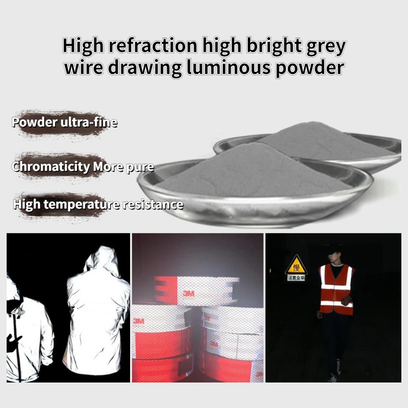 1000g High Refraction High Bright Grey Wire Drawing Luminous Powder Clothing /shoes /nail Art /road Signs Reflective Material