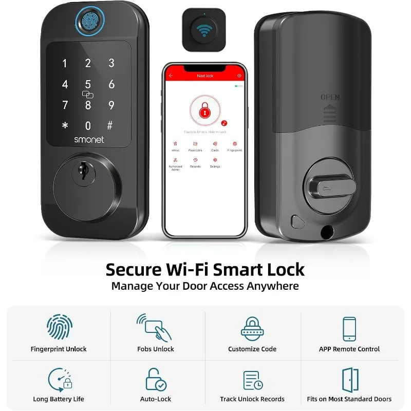 Smart Locks WiFi Deadbolt:   Fingerprint Front Door Lock Keyless Entry with Keypad Electronic Digital Deadbolt Alexa Gateway