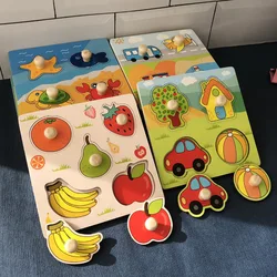 Tablero de rascar de mano para niños, rompecabezas 3D de madera, juguete Montessori de Educación Temprana, rompecabezas cognitivo de frutas, 1 unidad