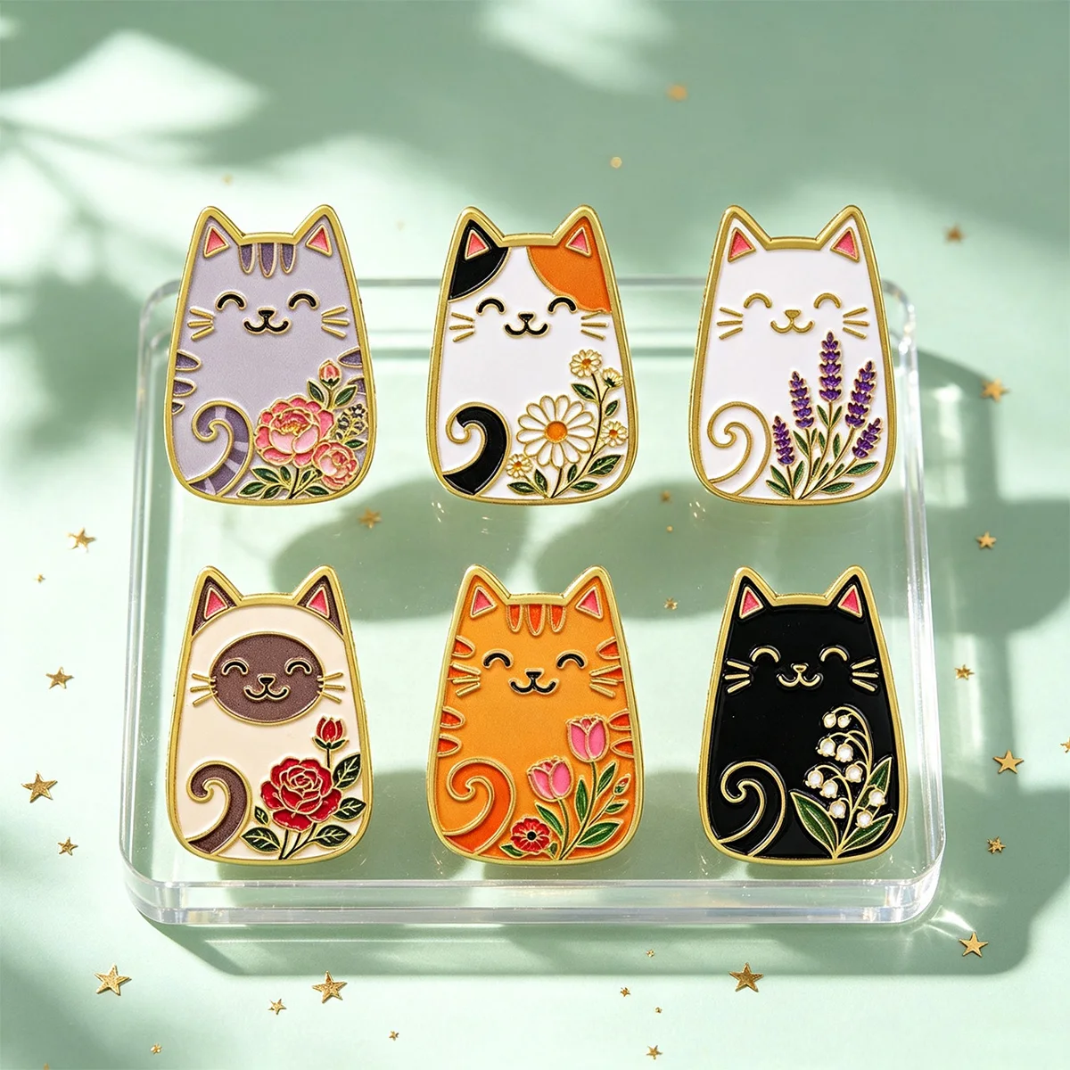 Florale Niedliche Katzen-Emaille-Pins Cartoon-Tiere Metall-Reversnadel Abzeichen Blumenmuster Schmuck Jeansjacke Rucksack Deko Geschenke – Detail 3