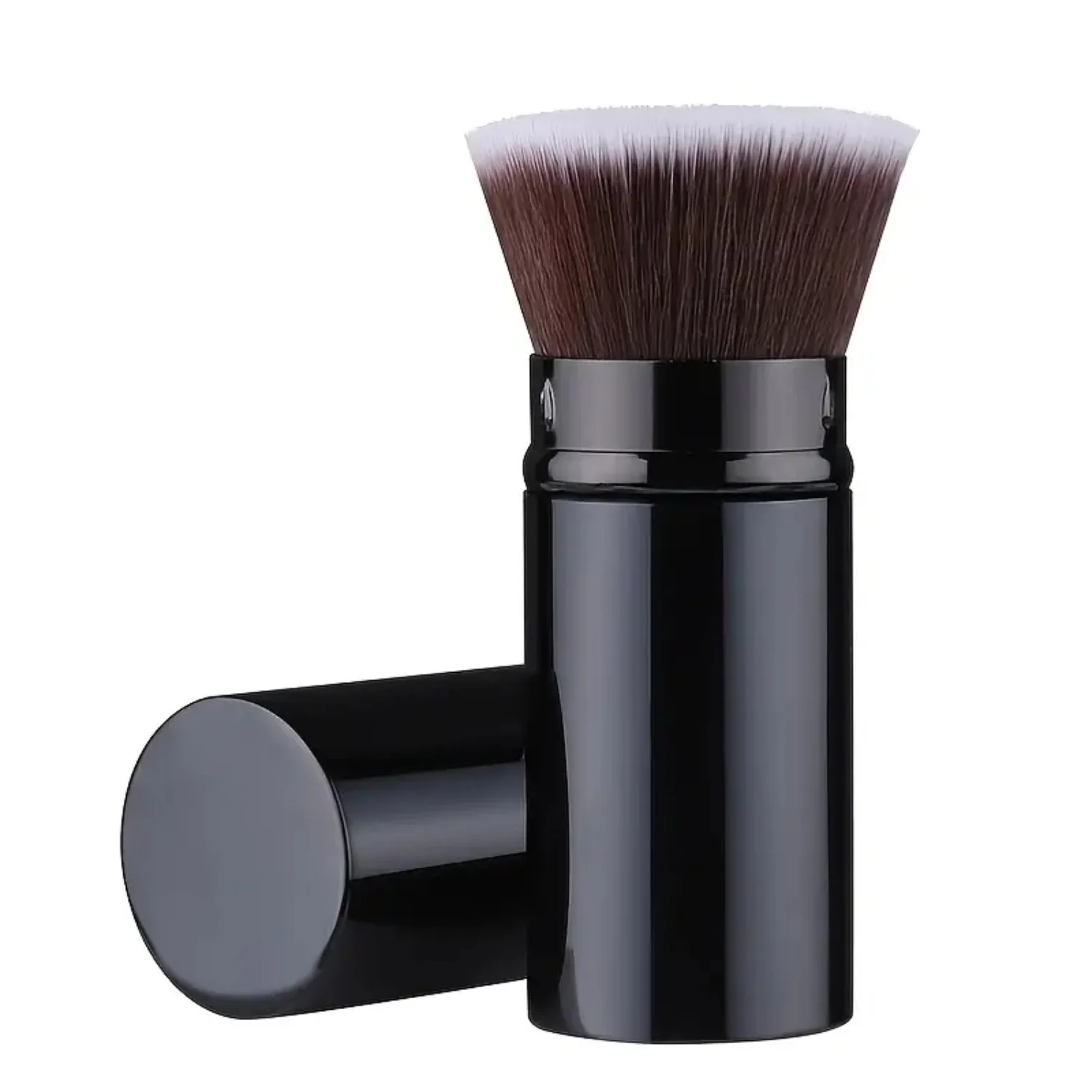 Pennello Kabuki retrattile per trucco fondotinta angolato - Pennello per fard abbronzante portatile da viaggio con parte superiore piatta