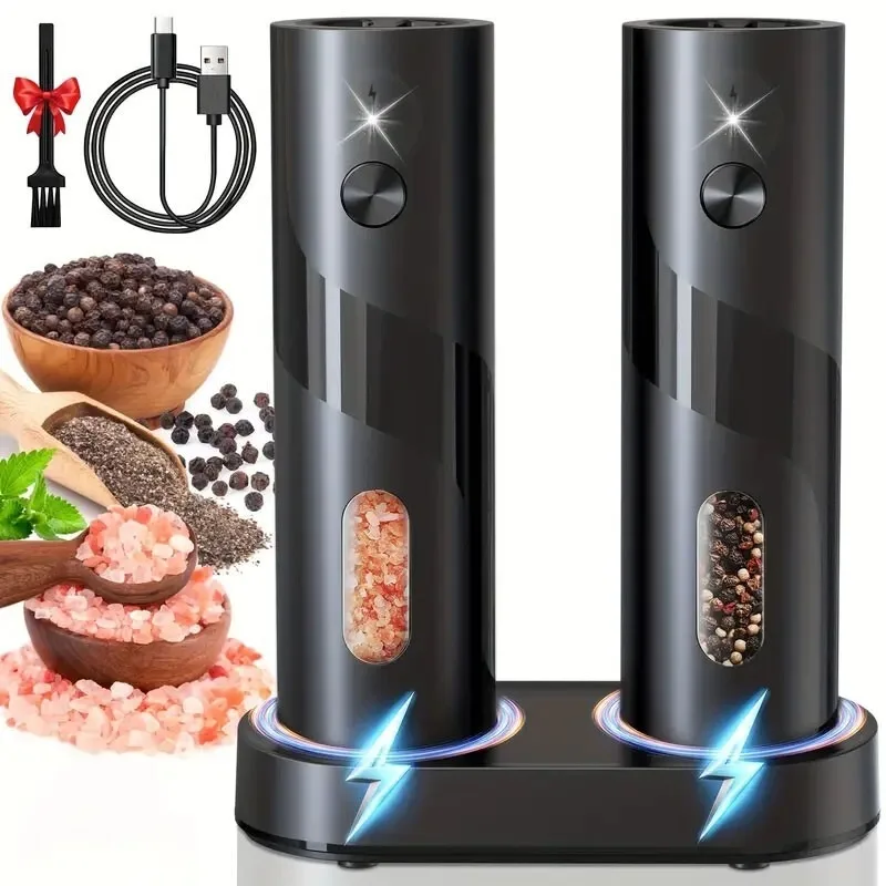 

2pc New Electric Salt And Pepper Grinder Set, Rechargeable Salt And Pepper Mill