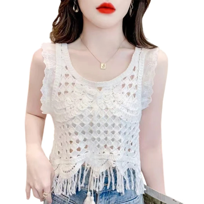 

Women Hollowed Out Crochet Vests Sleeveless Top Casual Vests Waistcoat P8DB