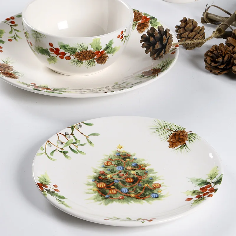 

11-9 inch European Christmas creative handmade ceramic home color steak pasta plate