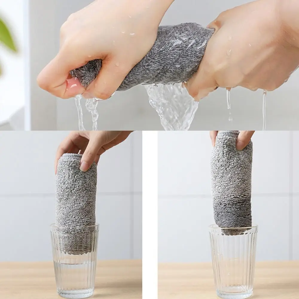 Wiping Rags Kitchen Cleaning Cloths Scouring Pad Non-Stick Oil Bamboo Charcoal Fiber Cloth Reusable Microfiber Dishcloths