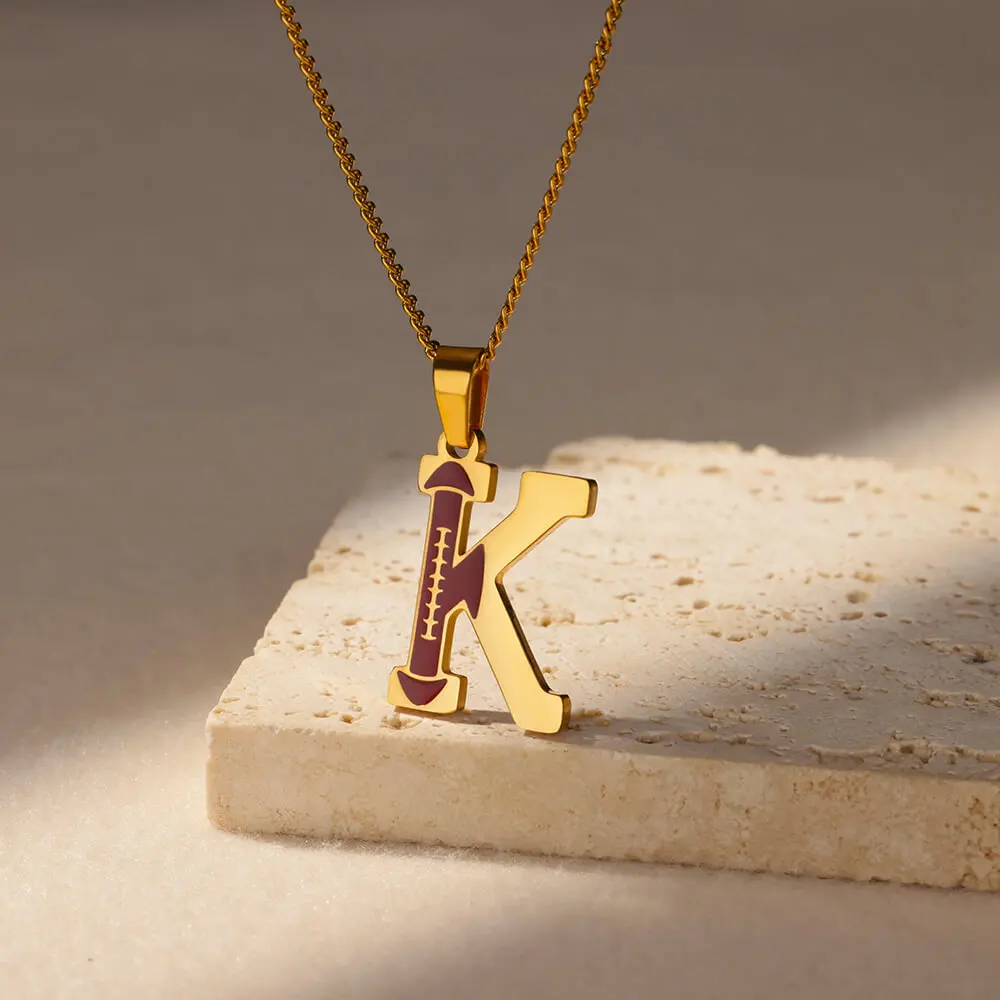 Edelstahl Fußball Brief Halskette für Frauen Anfangs buchstabe Gold Farbe Alphabet Kette Kragen Halsketten Rugby Schmuck Geschenk