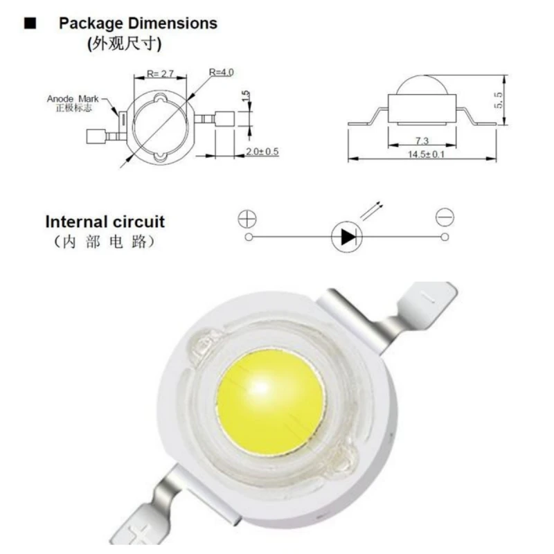 10 Uds. Chip de lámpara LED COB 1W 3W 3,2-3,6 V entrada 100-220LM Mini bombilla LED diodo SMD para reflector LED DIY foco Downlight