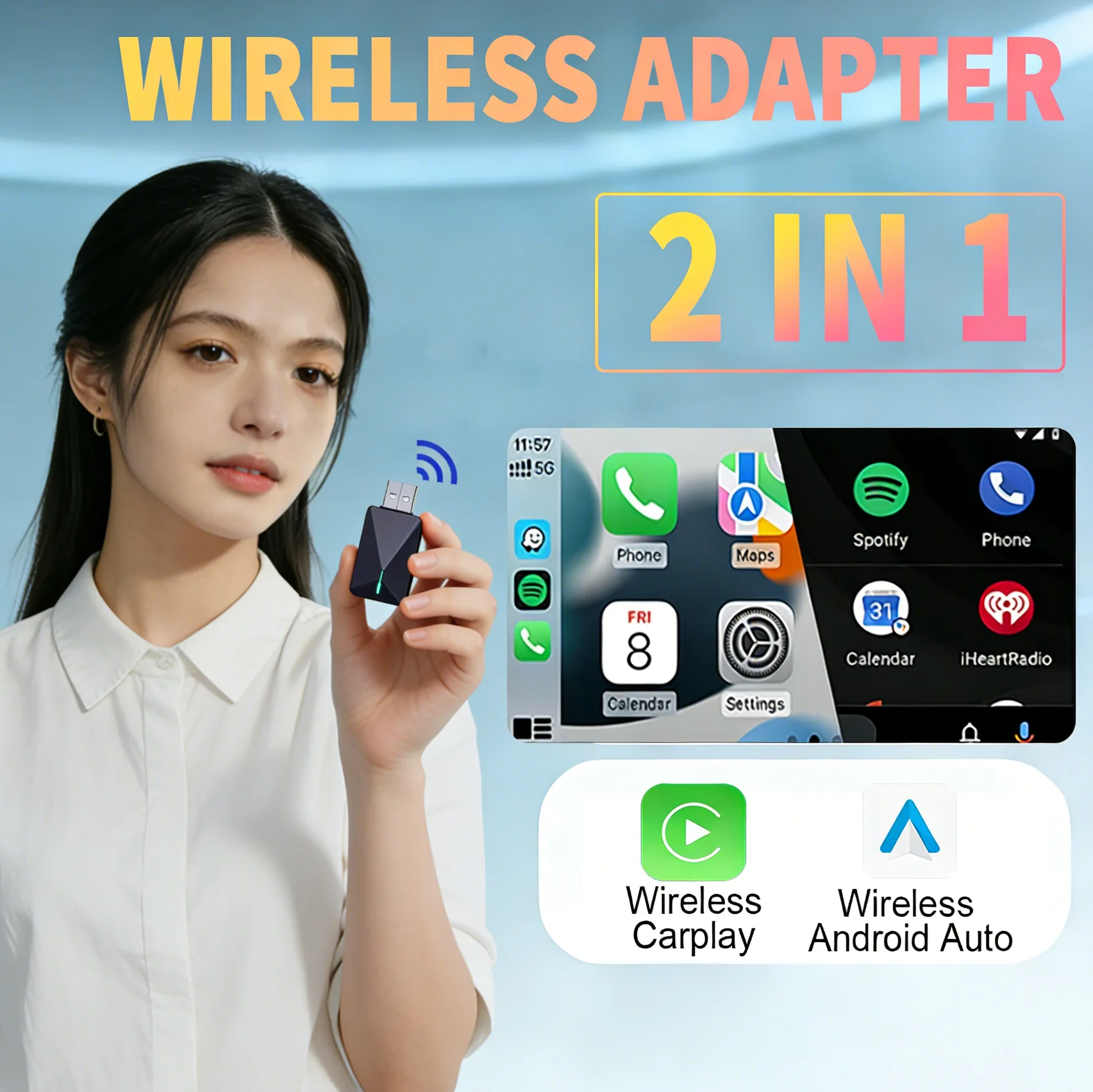 

Compact Wireless CarPlay Android Auto USB Adapter, Wired to Wireless Upgrade,Easy Install, Auto Connect,Compatible with 98% Cars