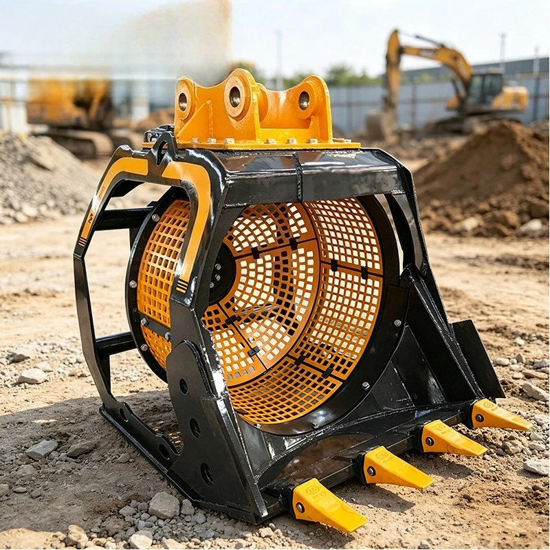 Excavator Soil Screening Bucket Hydraulic Rotary Drum Attachment for Landscaping Agriculture and Construction Work