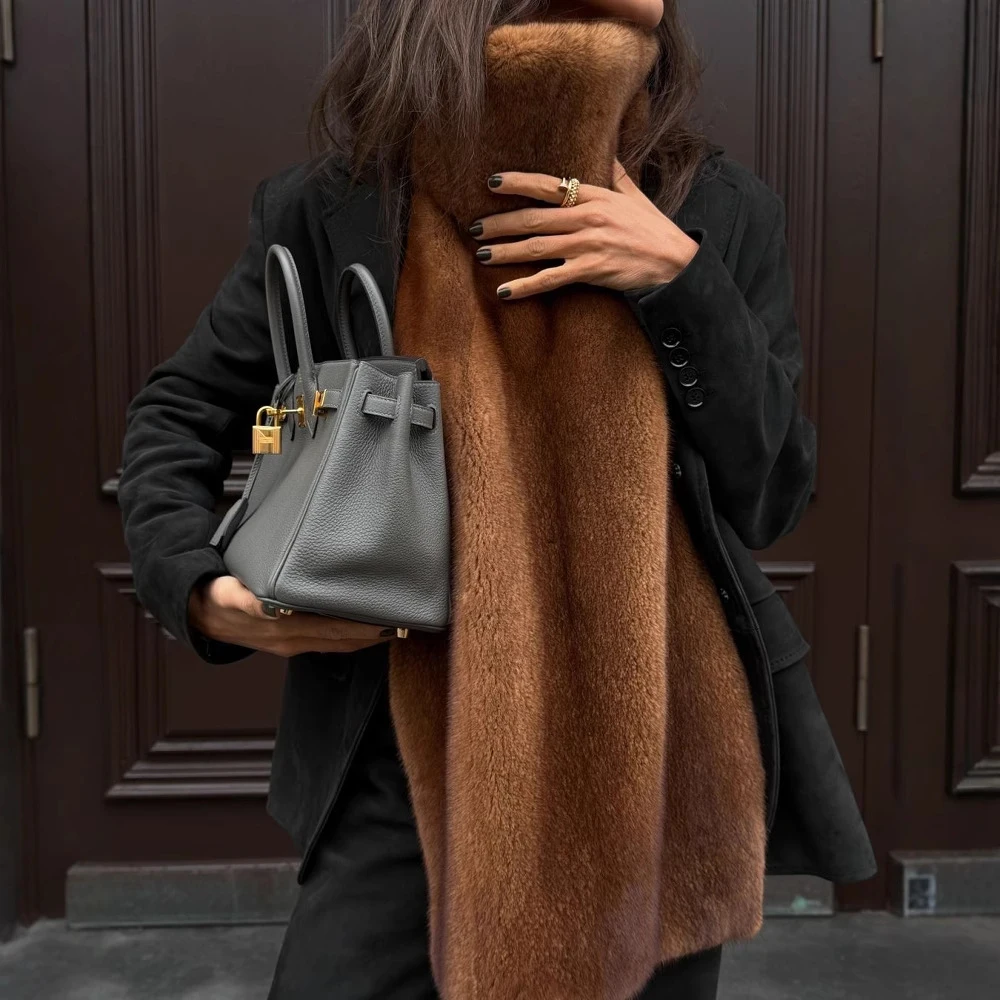 Kamizelka futrzana z wysokim kołnierzem w jednolitym kolorze, damska, wygodna, ciepła odzież wierzchnia, moda w stylu europejsko-amerykańskim.