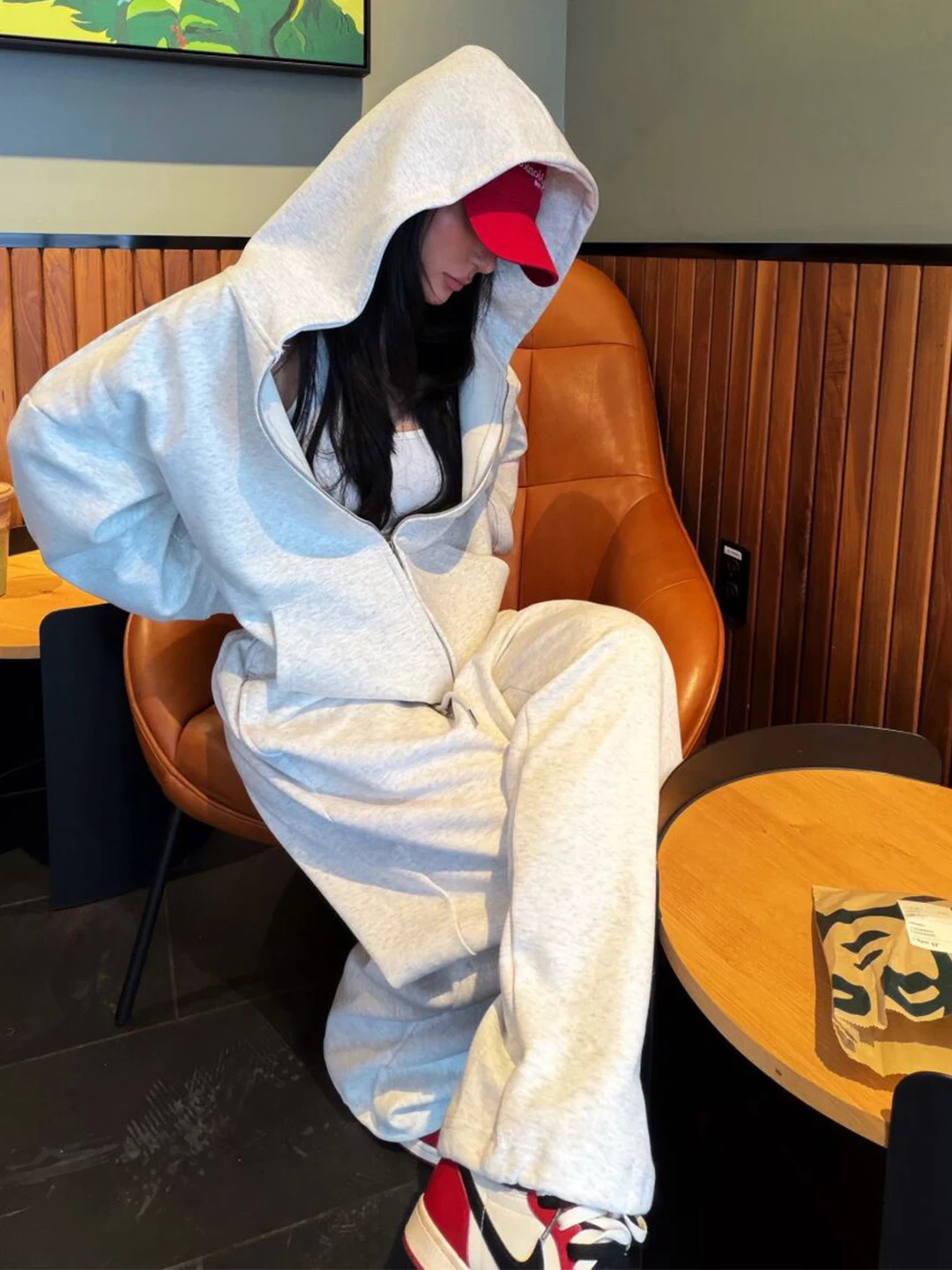 Casual Sportswear Hoodie Set Women's Autumn New American High-End Feeling Wide Leg Pants Two-Piece Set Fashionable Ensemble