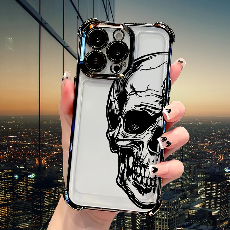 Cool Black Skull Print Case for Samsung Galaxy S25 Edge S24 S23 S22 S21 S20 FE Note 20 Ultra Plus A73 A55 5G Hard Silicone Cover