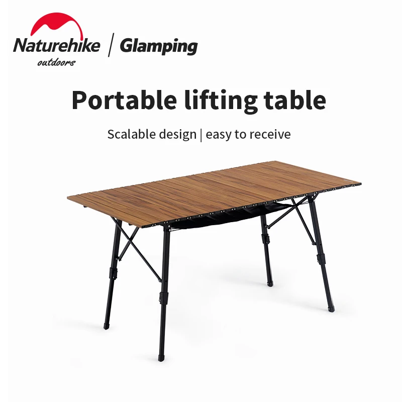 Naturehike Telescopic Table Retractable Outdoor Camping Barbecue Table Portable Aluminum Lifting Folding Table Light Wood Grain