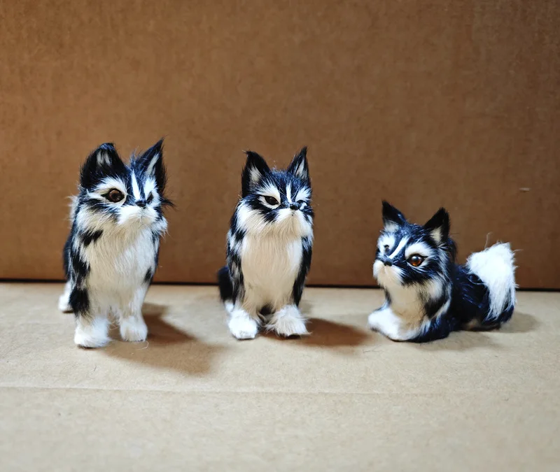 3 pieces a lot small cute plastic&fur husky model home decoration about 11cm