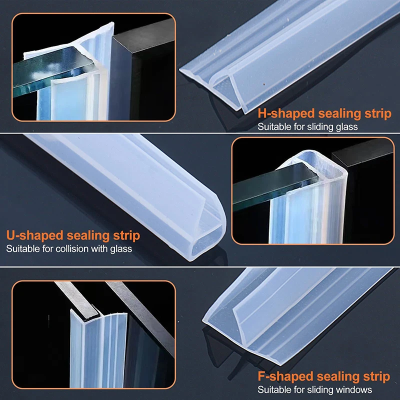 Tira de sellado de puerta de vidrio de ducha de 2M, barrido de puerta de ducha suave de silicona de 120 pulgadas para detener fugas, tira de sellado sin marco