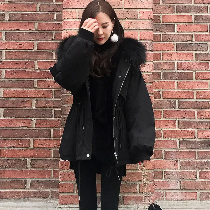 

2023 New Winter Jacket Women Parka Big Fur Collar Hooded Thick Warm Long Female Coat Casual Outwear Down Cotton Jacket Parkas