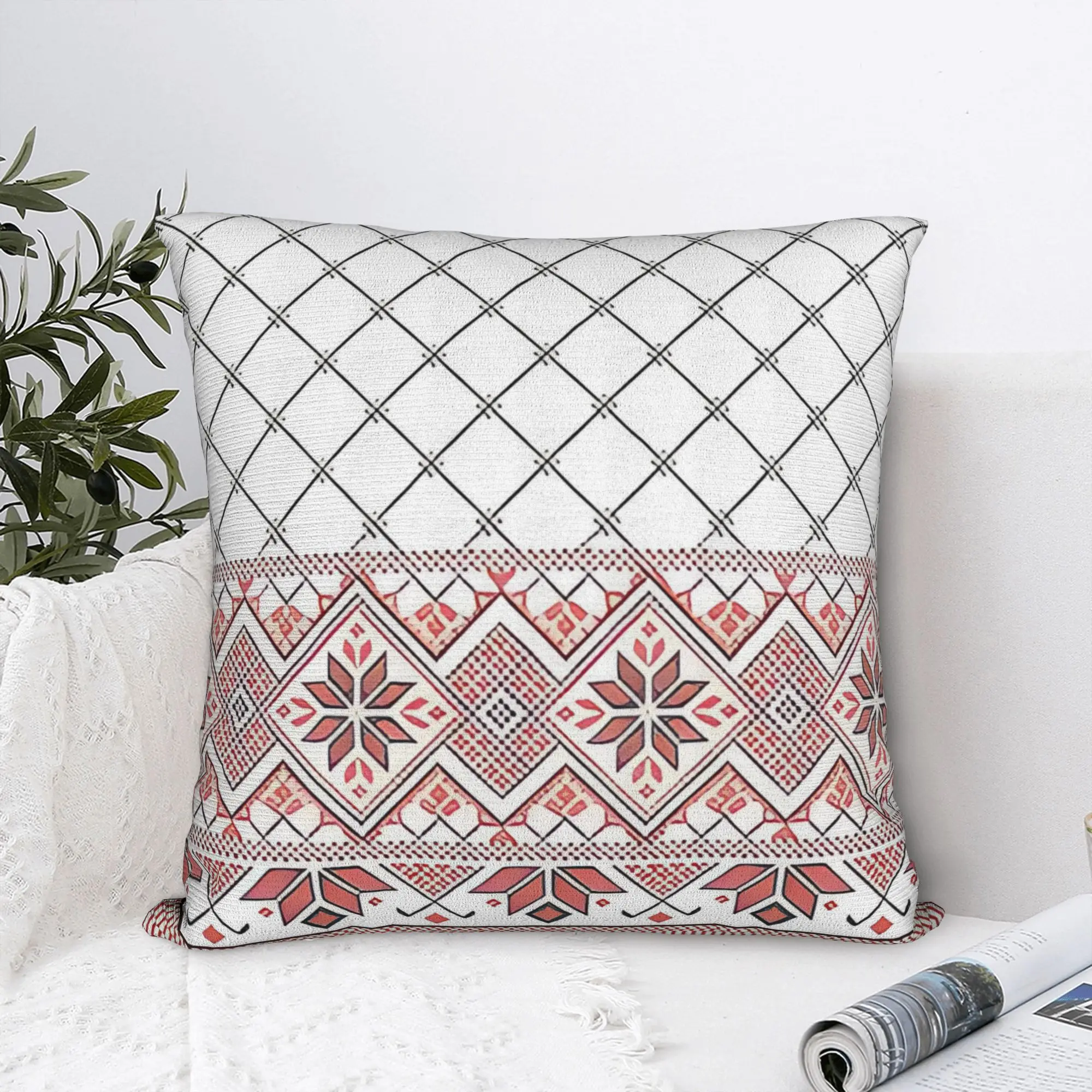 Printed Arabic Hatta Kufiya Keffiyeh Pillowcase Polyester Cushion Cover Decorations Tatreez Art Pillow Case Cover Home Zippered