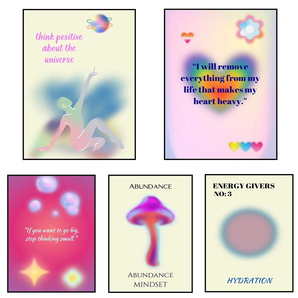 Positive aura posters, spiritual posters, particle gradients, colorful gradients, inspirational quotes, positive aura posters