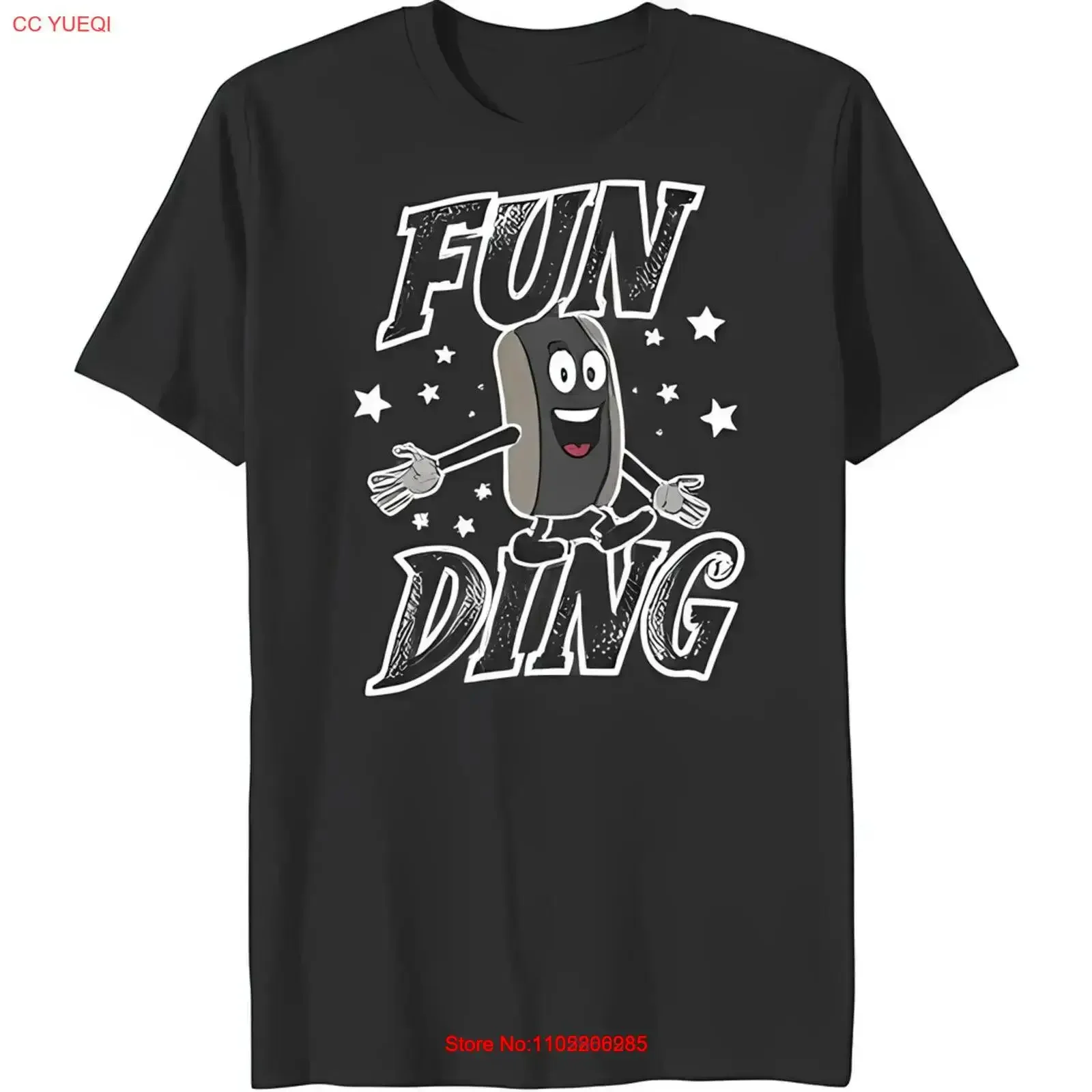Whimsical Black T Shirt with 'Fun Ding' Text and Dancing Cartoon Hot Dog vintage Washed fashion Versatile Casual Breathable