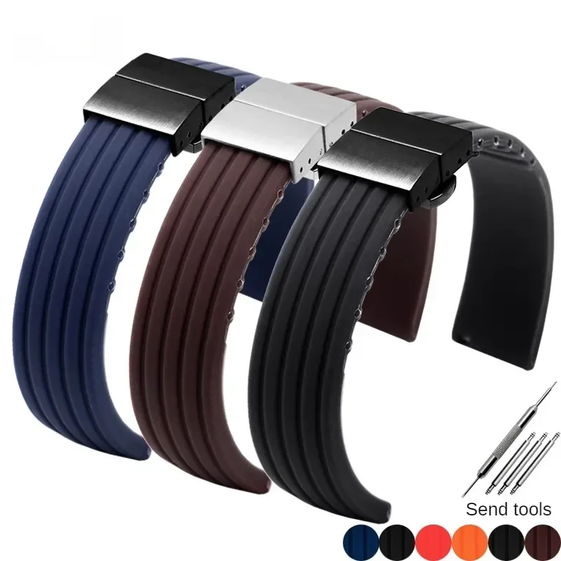 General Brand Rubber Watchband with 16/17/18/19/20/21/22/23/24mm Flat Interface Silicone Watch Strap