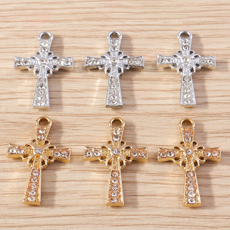 10pcs 15x24mm Cute Alloy Crystal Cross Charms Pendants for Drop Earrings Necklace Bracelets DIY Handmade Crafts Jewelry Making