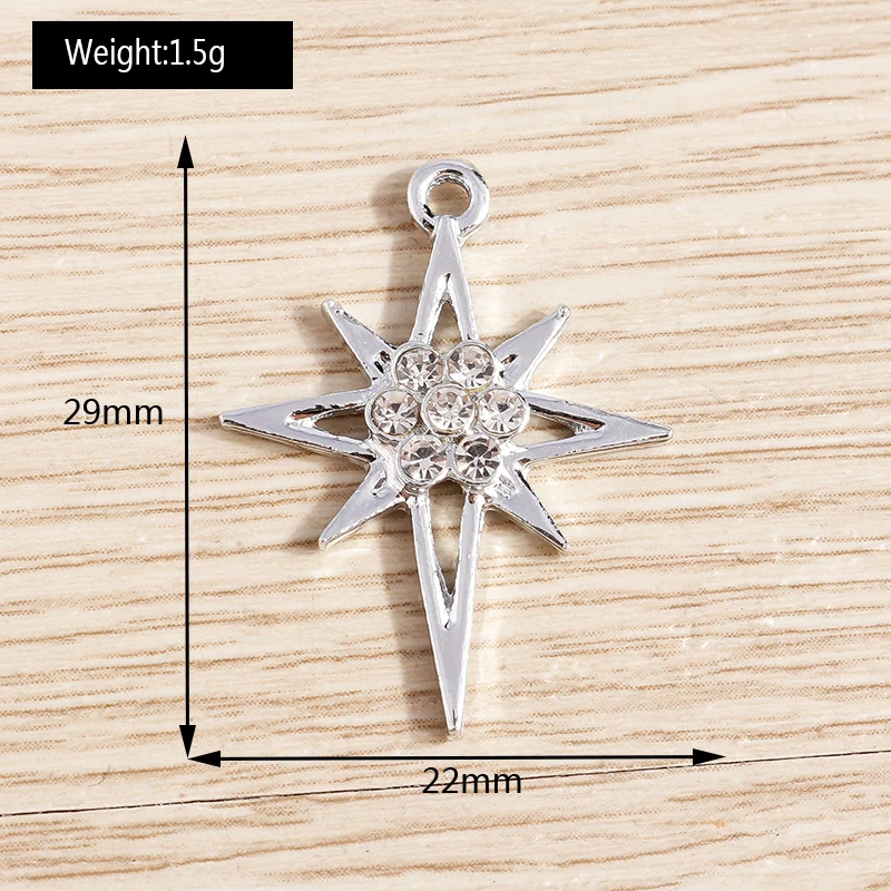 10 Stück 22x29mm süße Legierung Kristall Stern Charms Anhänger für Schmuckherstellung Tropfen Ohrringe Halskette DIY handgemachte Handwerk Zubehör – Detail 1