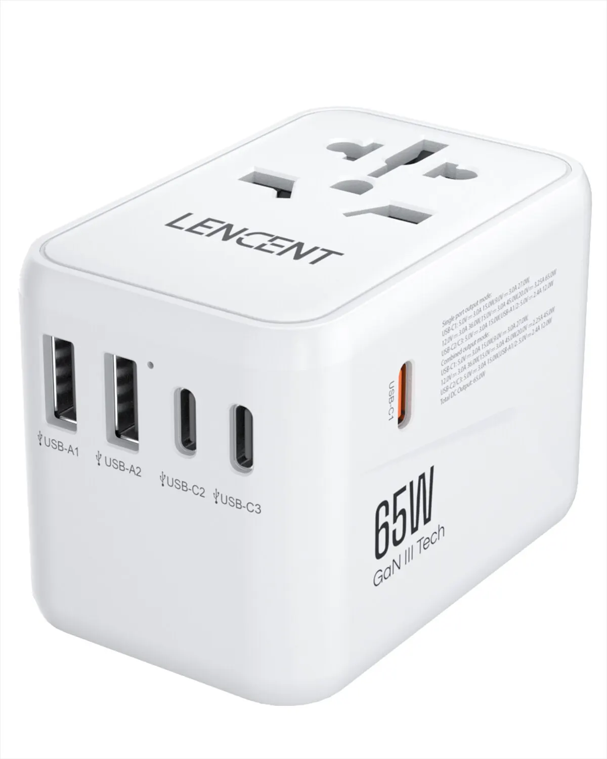 LENCENT 65W/100W GaN International Travel Adapter with 2USB 3 Type C GaN Fast Charging Adapter with EU AU US UK Plug for Travel image 3