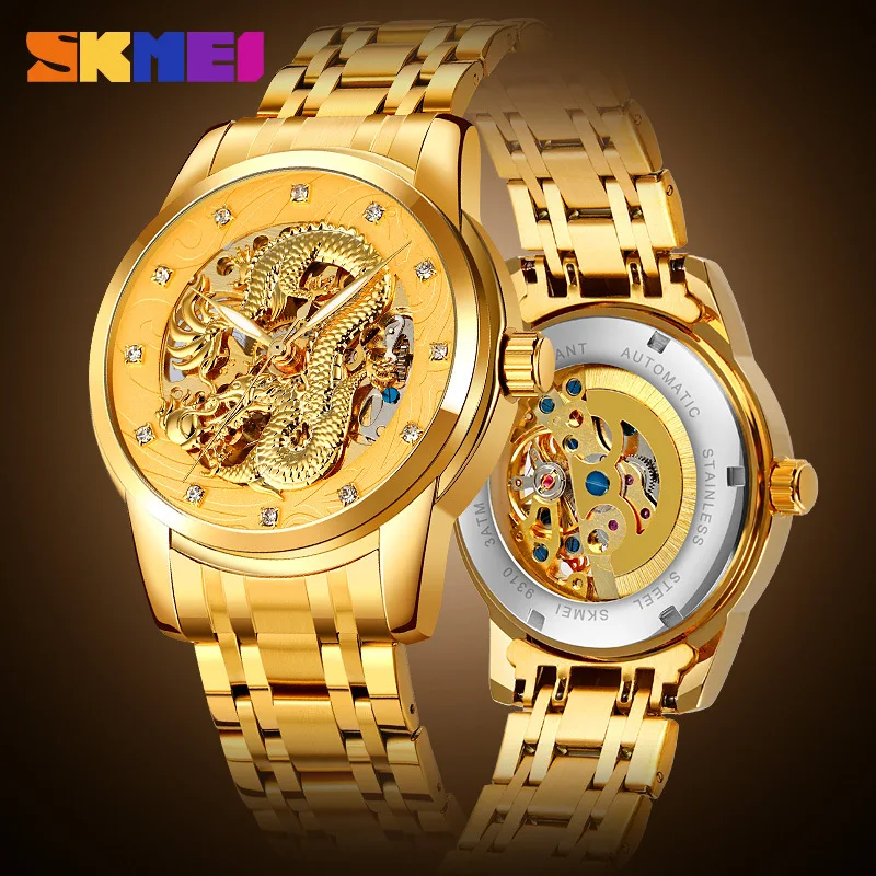 Skmei Fashion Hollowed-out Transparent Bottom  Automatic Movement Waterproof Steel Belt Business Mechanical Watch Men