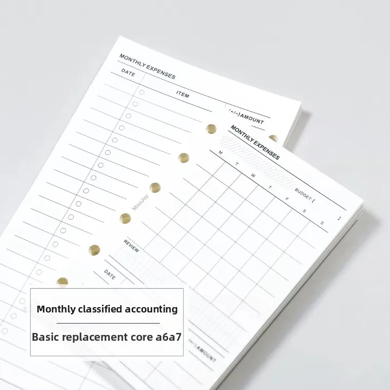 40sheets A6 A7 Monthly Expense Classification Budget Tracker Loose Leaf Paper Minimalist Category Accounting Finance Budget