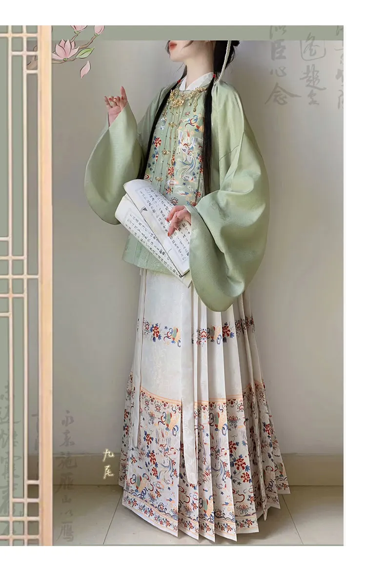 Pmwrun Ming Dynasty Hanfu women jacquard square collar dress short jacket pipa sleeve horse skirt Spring and Autumn Chinese gown