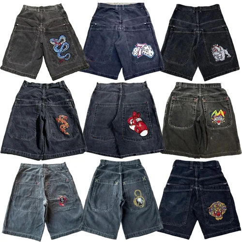 Pantalones cortos holgados Y2K, ropa de calle americana vintage, pantalones cortos vaqueros con estampado de los años 2000, pantalones cortos informales de Hip Hop para hombres y mujeres, ropa de calle