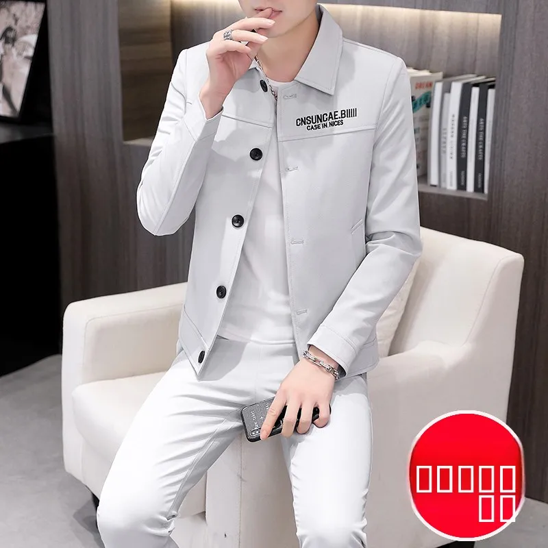 

Мужской приталенный повседневный костюм весна-осень: модный корейский пиджак с отложным воротником, из полиэстера, с длинными рукавами, классический фасон