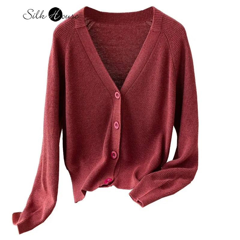 Mulberry Silk Cashmere Blended Coat Long Sleeve Versatile Sweater Women\'s Knitted Cardigan New In Early Autumn 2022