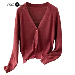 Cappotto misto Cashmere di seta di gelso manica lunga maglione Versatile Cardigan lavorato a maglia da donna nuovo all'inizio dell'autunno 2022