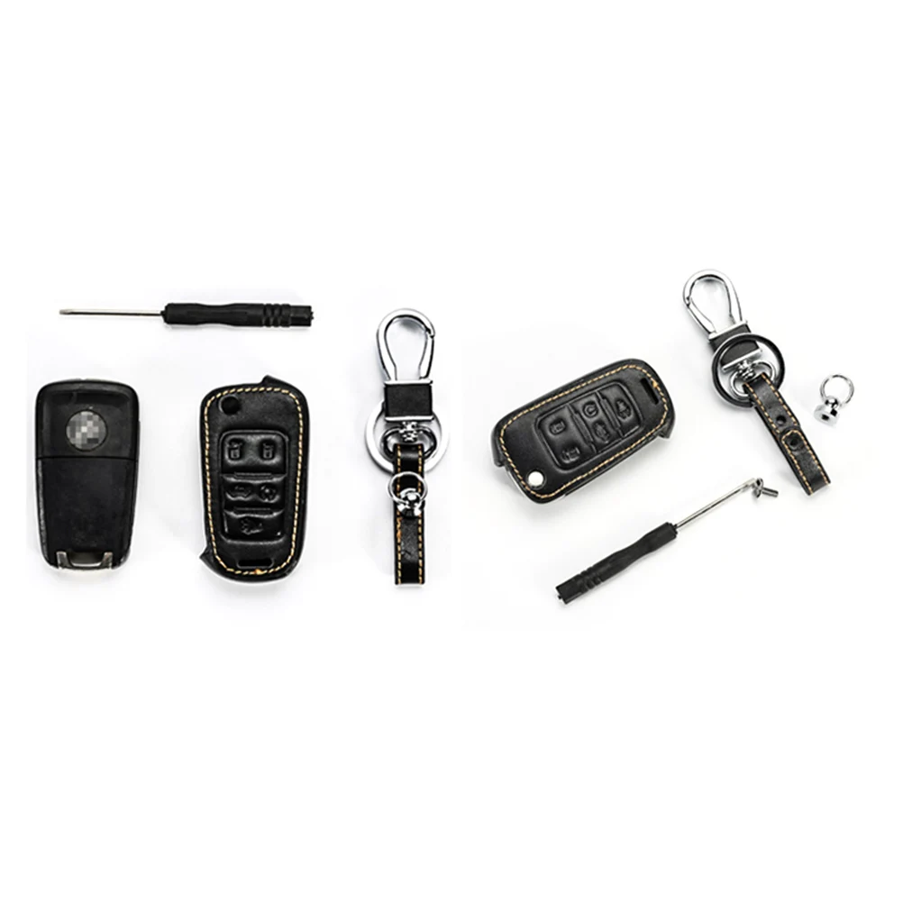 

Car Key Case Cover Holder for A63 Car Alarm Remote Controller LCD Keychain Cover Wallet (Brown Thread)