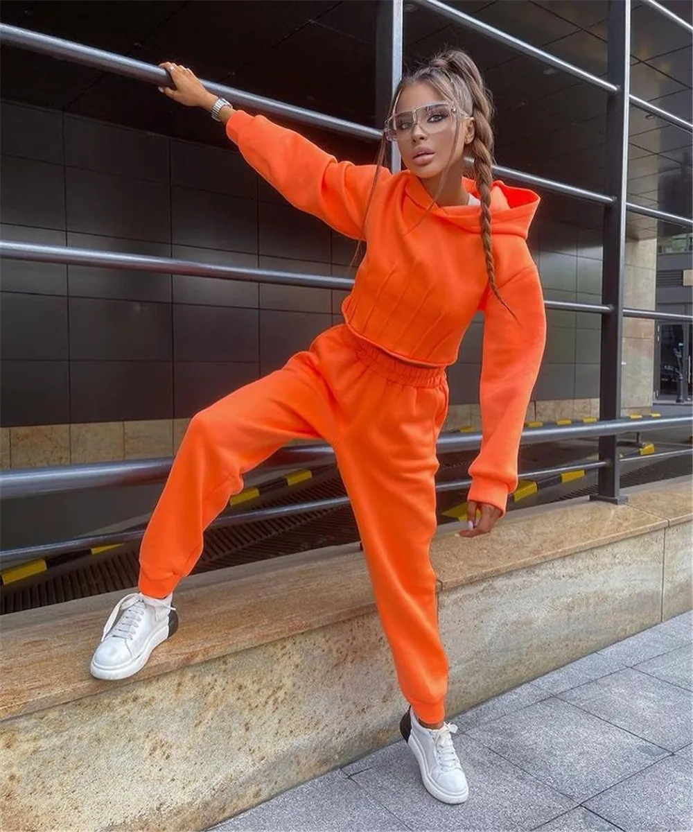 TrendNew Women'S Autumn And Winter Fashion Waist Hooded Sweater Casual Leggings Two Piece Set