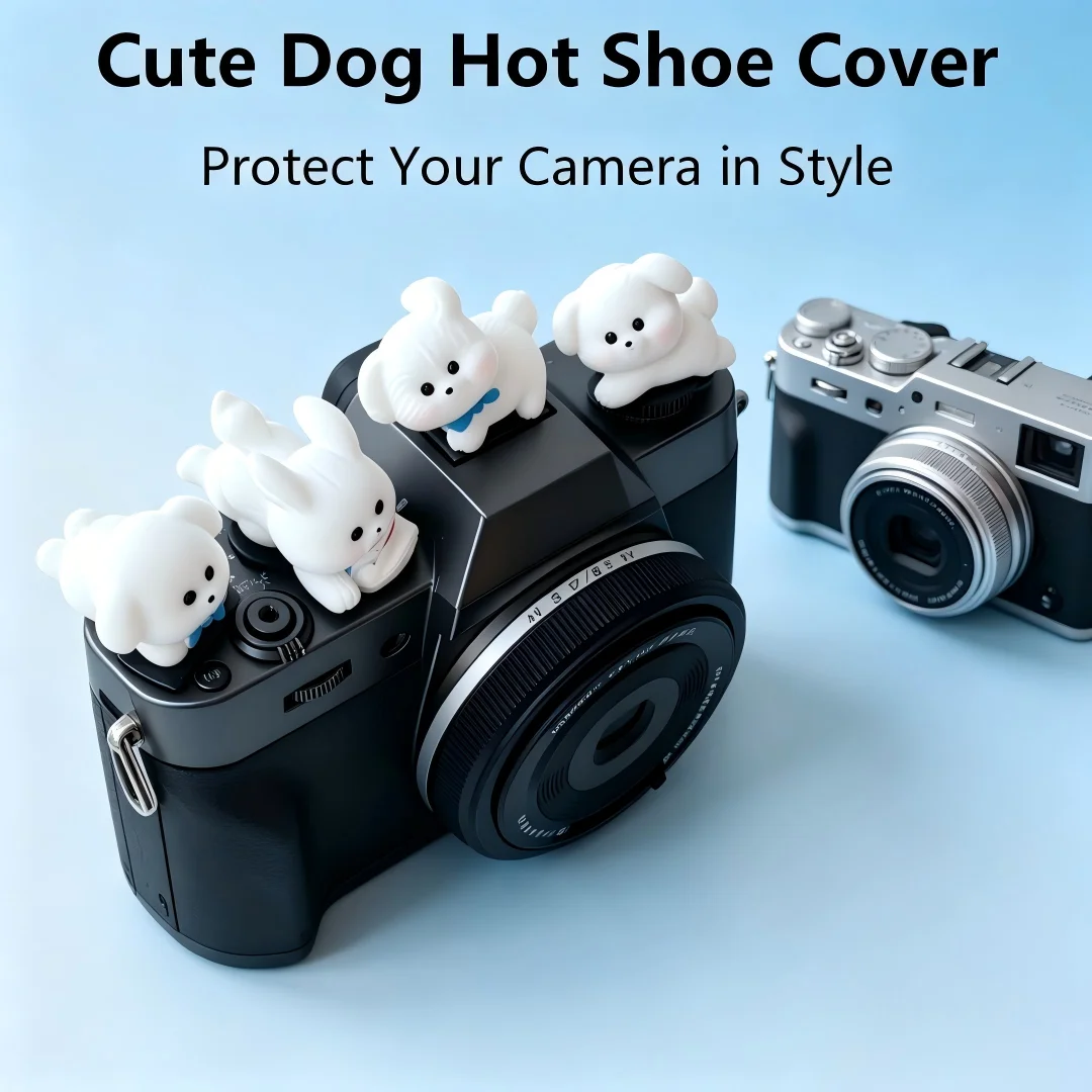 Cute Happy Dog kept for payment Series Hot Shoe Cover for Leica Q2 Fuji X100V X-T5 Sony ZV-1 Canon EOS R5 Nikon Z5 Camera Access view 2