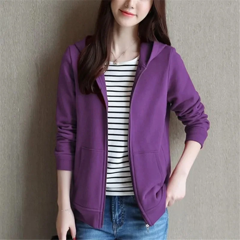 2025 primavera outono nova jaqueta feminina coreano com capuz moletom casaco com zíper cardigan casual outwear solto casaco feminino maré topos