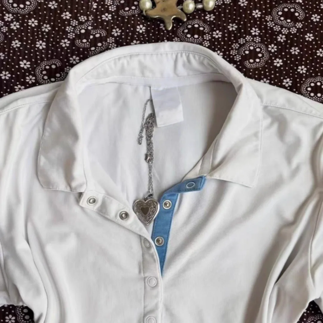 Y2K Harajuku Millennium Vintage-Stil Retro-Taille Cinched Polokragen Kurzarm Damen T-Shirt Sommer Damen Slim Fit Top